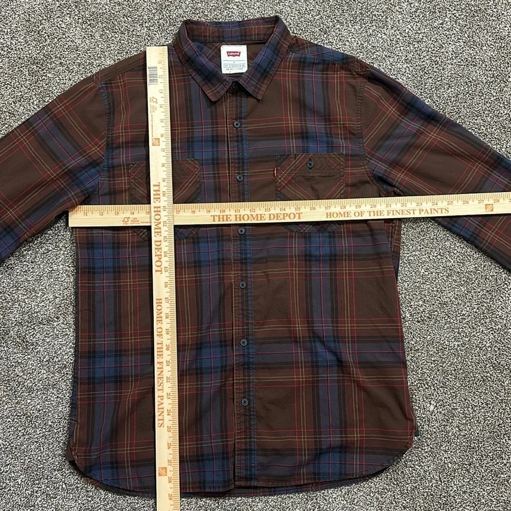 Levi’s men’s Malden button up casual plaid shirt brown blue red yellow large